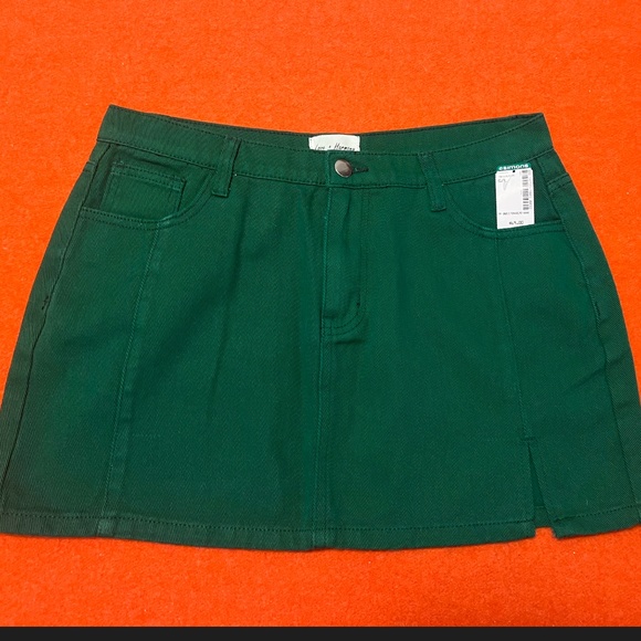 Love + Harmony green 100% cotton denim mini skirt NWT - Picture 3 of 10